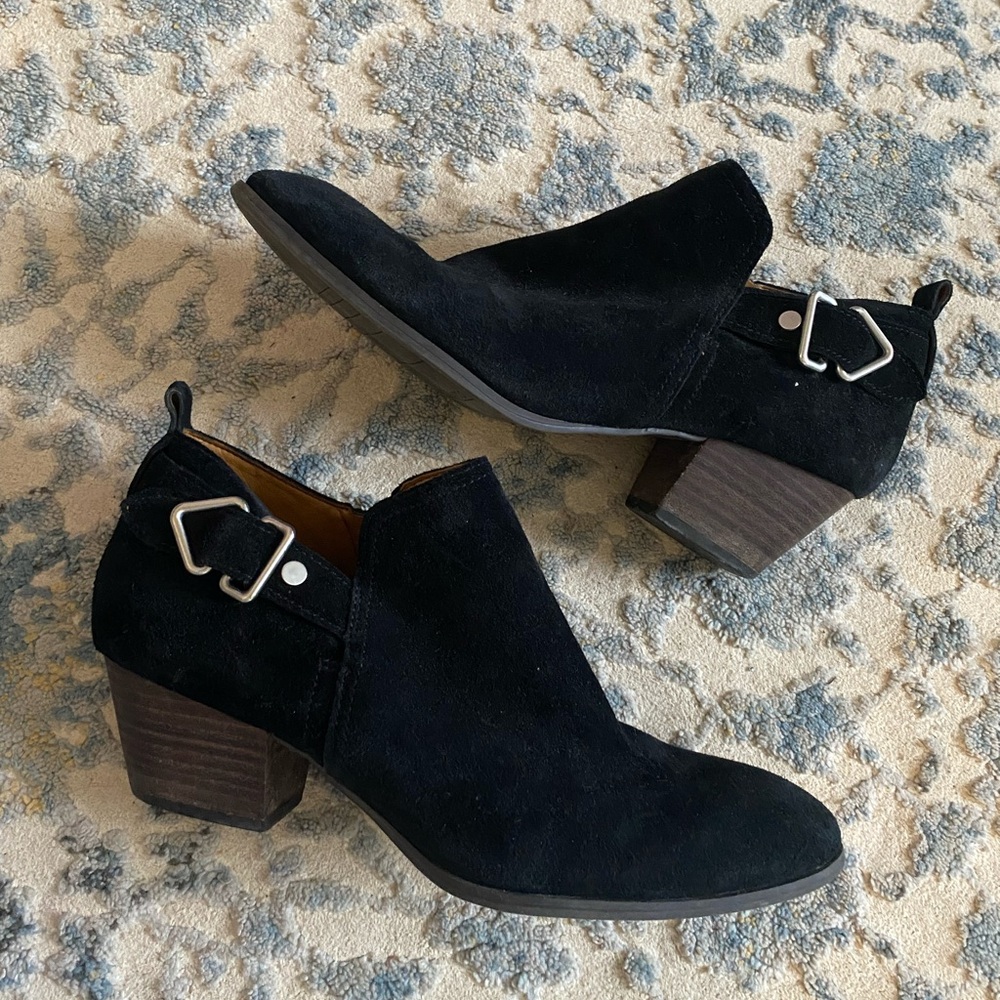 Black Suede Ankle Boots with Buckle Detail